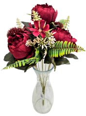 Buchet luxos de Bujori, Ciulin, Hortensii 48cm flori artificiale roşu