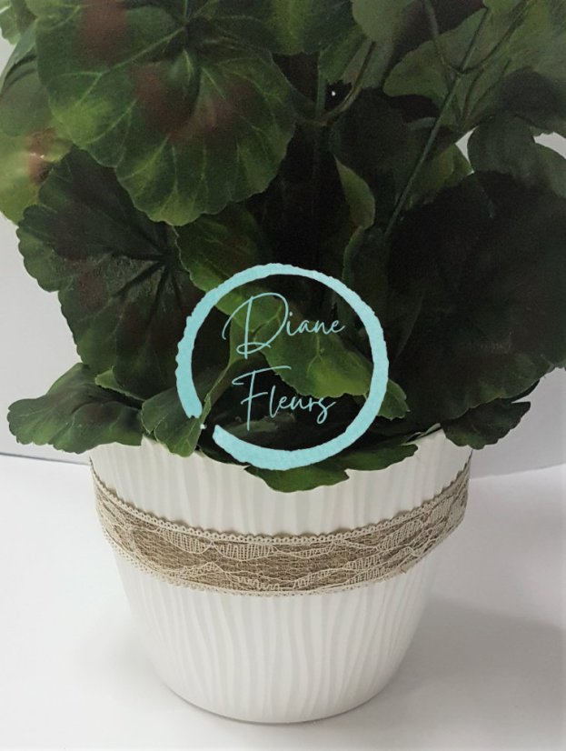 Umelý Muškát Pelargónia v črepníku O 25cm x výška 49cm biela záťažový aranžmán