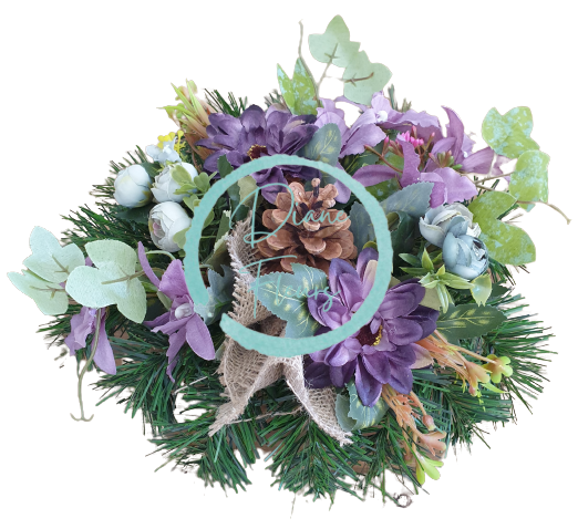 Aranžmán betonka umelé gerbery, kamélie & doplnky Ø 23m x 17cm