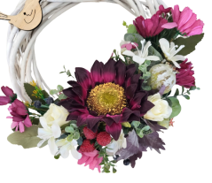 Luksusowy wianek wiklinowy mix kwiatów i maków oraz dodatki 25cm