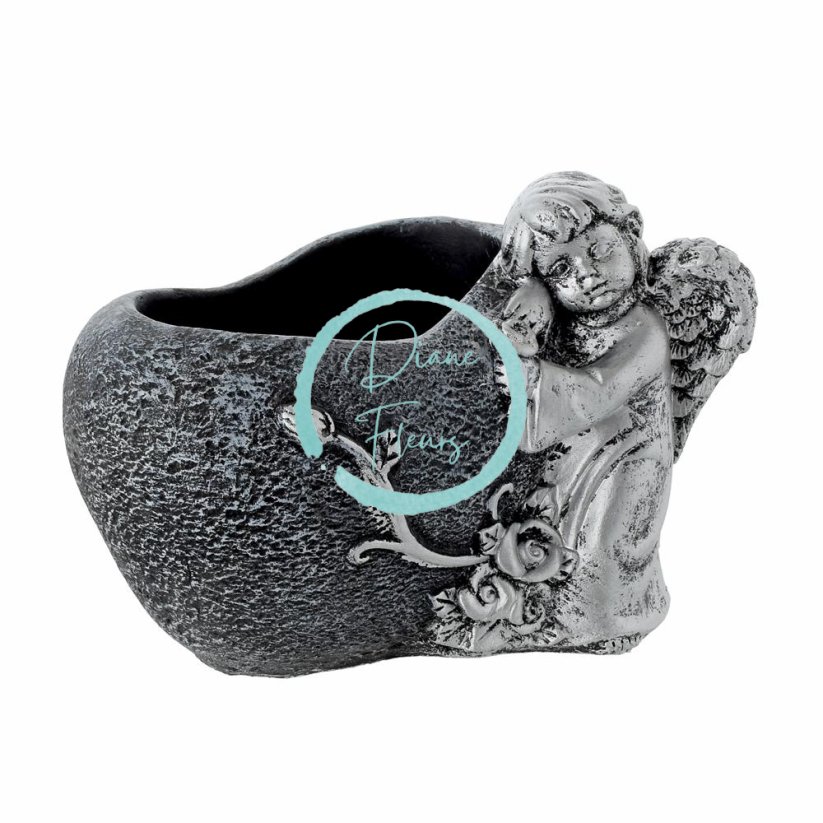 Dekoračný kameninový črepník srdce s anjelom 15,5cm x 13cm x 12,5cm