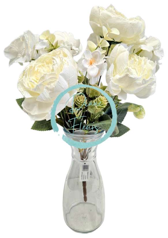 Изкуствен букет от божури, хортензии и аксесоари 42 см кремави