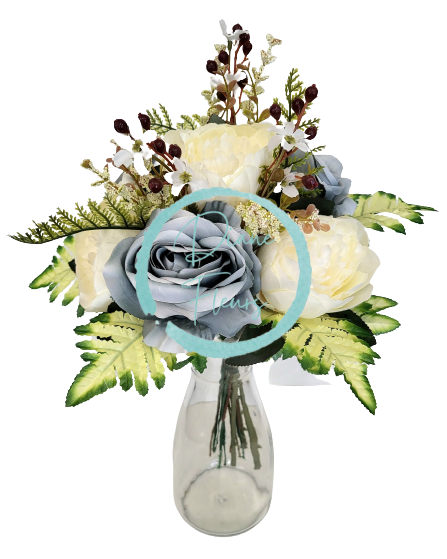 Artificial Exclusive Garden Hand Tied Bouquet Roses, Peonies and Accessories 38cm