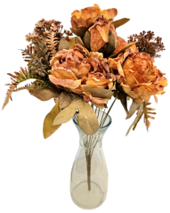 Mesterséges csokor bazsarózsa, hortenzia és kiegészítők 48cm sárga