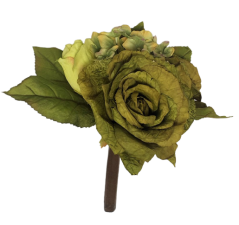Růže & Hortenzie kytice zelená 26cm umělá