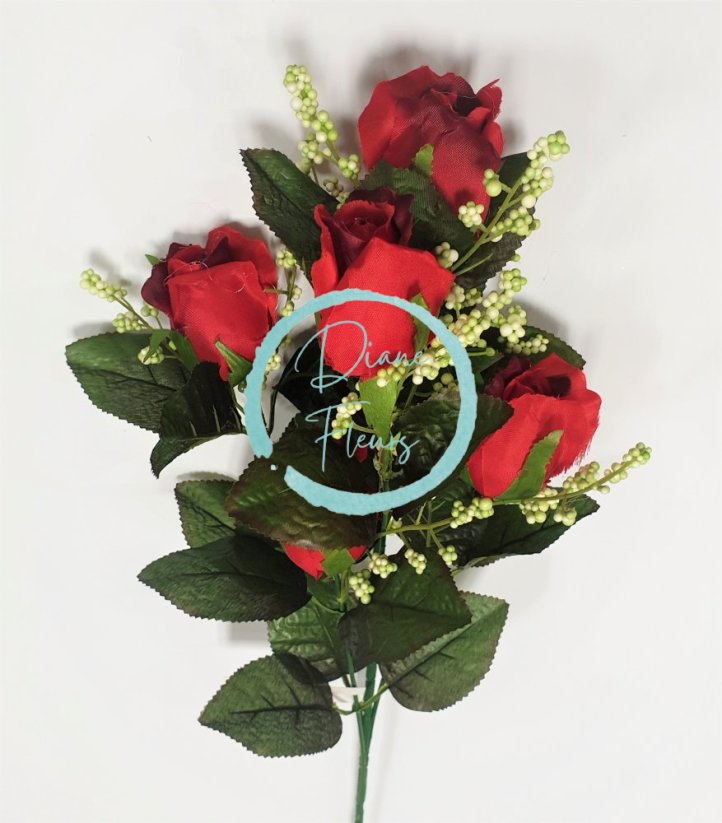 Ruža kytica vetva x6 78cm umelá červená
