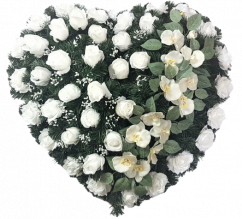 Smútočný veniec "Srdce" z umelých ruží 80cm x 80cm biely & krémový