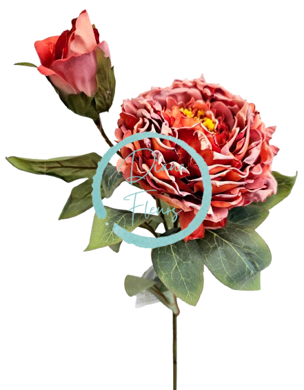 Pezzo di peonia essiccata Esclusiva 1+1 66cm artificiale arancione scuro
