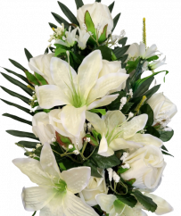 Buchet de Trandafiri și Crini x18 crem 62cm flori artificiale