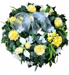 Luxurious artificial pine wreath Exclusive decorated with Roses, Peonies, Hydrangeas, Calla Lilies and accessories 75cm