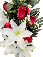 Artificial Roses and Lilies Bouquet x18 62cm Red, Cream