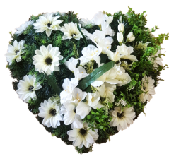 Pogrebni vijenac "Srce" od ruža i clematis 60cm x 60cm kremasta, bijela umjetni