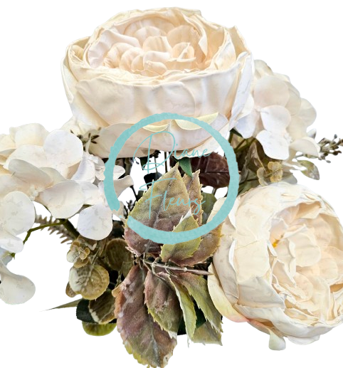 Pivoňky Peonie & Hortenzie kytice 50cm umělá krémová