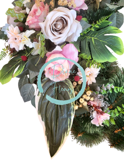 Luxury Artificial Pine Wreath Exclusive Roses, Peonies, Hydrangeas, Gerberas and Accessories 70cm x 80cm