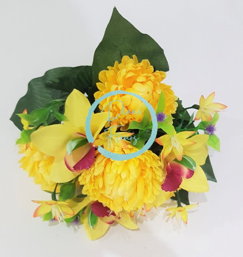 Chryzantémy & Orchidey kytica žltá 33cm umelá