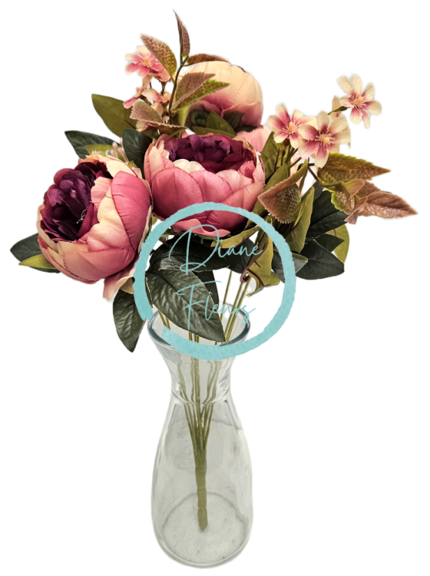 Luxusní kytice Pivoňky Peonie 48cm umělá růžová, vínová