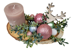 Kompozycja świąteczna ze świecą, bombką i reniferem 22cm x 14cm x 12cm