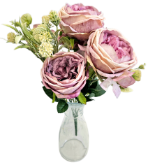 Mesterséges csokor bazsarózsa, hortenzia és kiegészítők 42cm rózsaszín