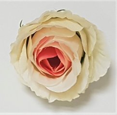 Ruža puk hlava kvetu O 5cm kremová & ružová umelá