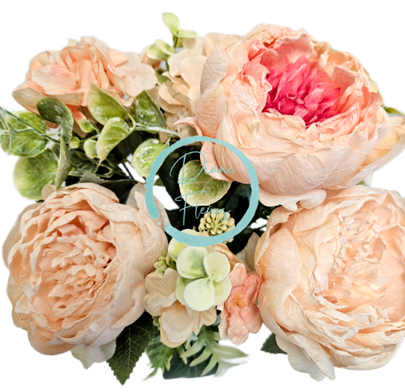 Изкуствен букет от божури, хортензии и аксесоари 42 см salmon