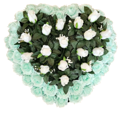 Smuteční věnec "Srdce" z růží 65cm x 65cm sv. modrý, bílý umělý AS850