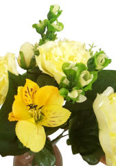 Peonia Pivonka & Alstroméria kytica krémová & žltá 38cm umelá
