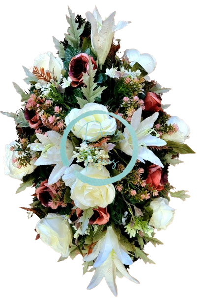 Artificial wreath Exclusive decorated with Roses, Lilies and accessories 70cm x 40cm x 25cm