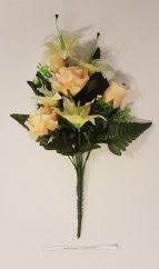 Artificial Roses/Lilies Bouquet "8" Peach & Green 18,5 inches (47cm)