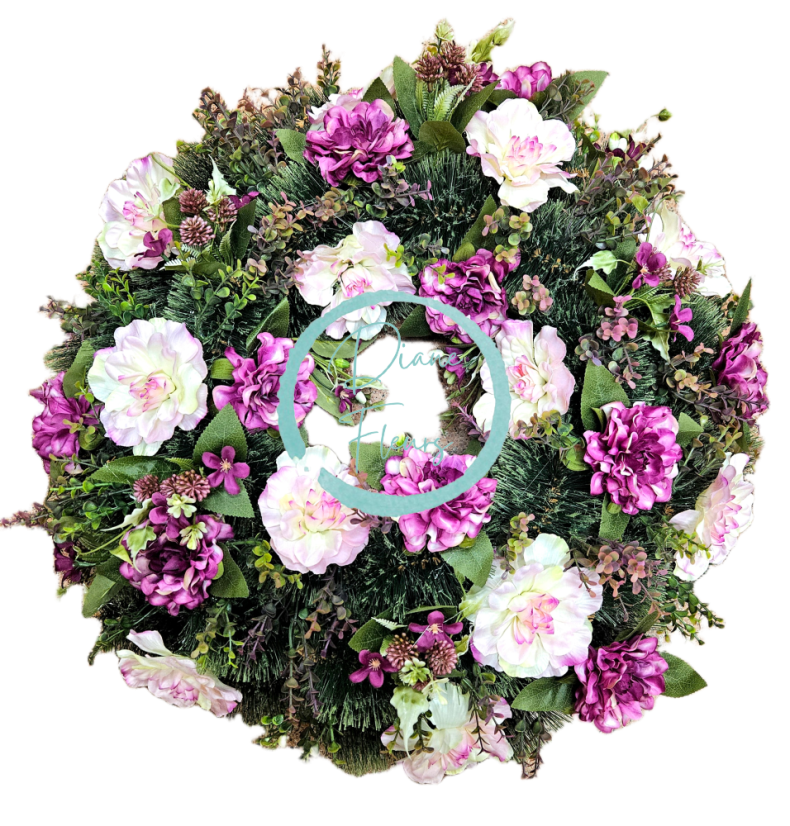 Погребален вец от борови далии и аксесоари 65 см AS1053