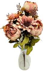 Luxuriöser künstlicher Strauß aus Pfingstrosen und Sonnenblumen 50cm Braun