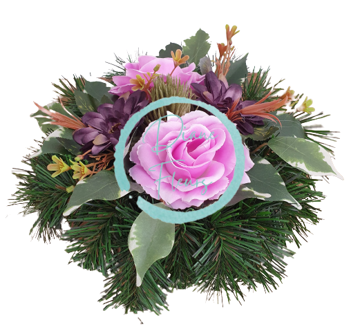 Бетонова аранжировка от изкуствени гербери, рози и аксесоари 23 м x 17 см AS200