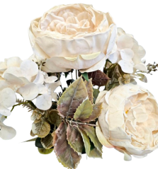 Buchet de bujori & hortensie 50cm flori artificiale crem