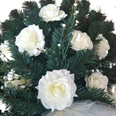 Künstliche Kranz Blatt-förmig mit Küntliche Rosen und Zubehör 80cm x 60cm Creme, Grün
