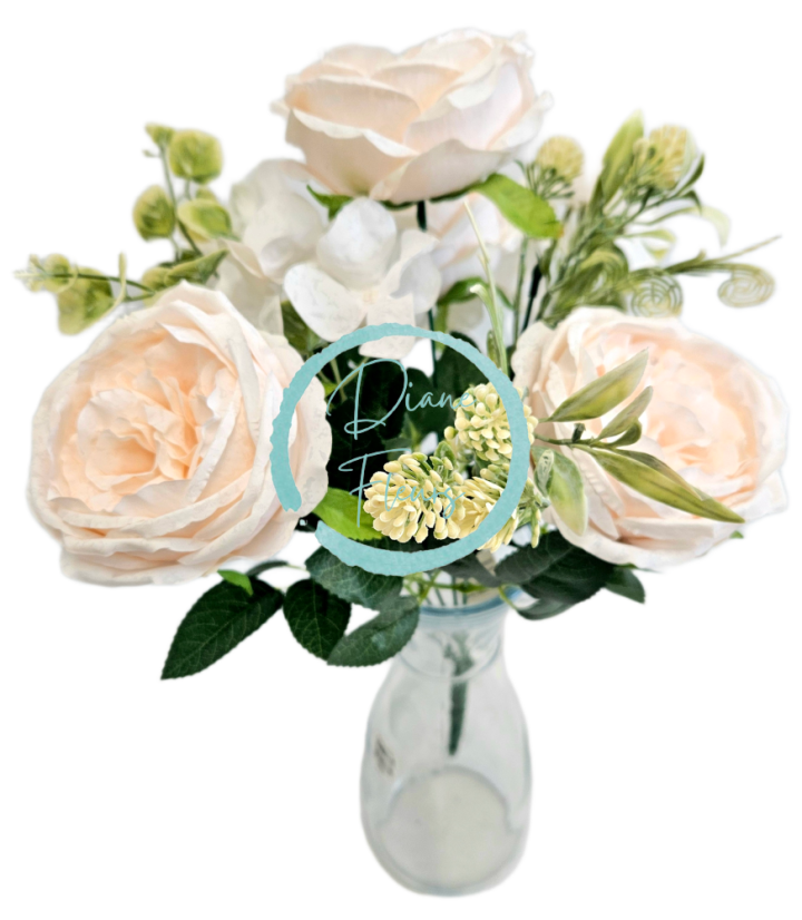 Изкуствен букет от божури, хортензии и аксесоари 42 см salmon