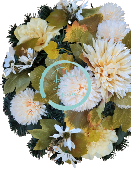 Smútočný veniec "kruh" umelé chryzantémy, dahlie a doplnky Ø 40cm