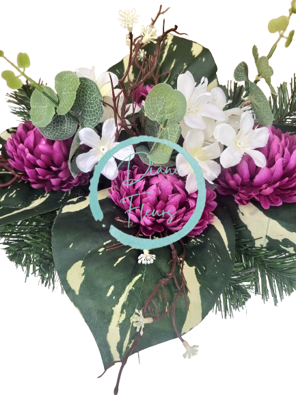 Smútočný aranžmán betonka umelá chryzantéma, margarétka a doplnky 45cm x 33cm x 20cm