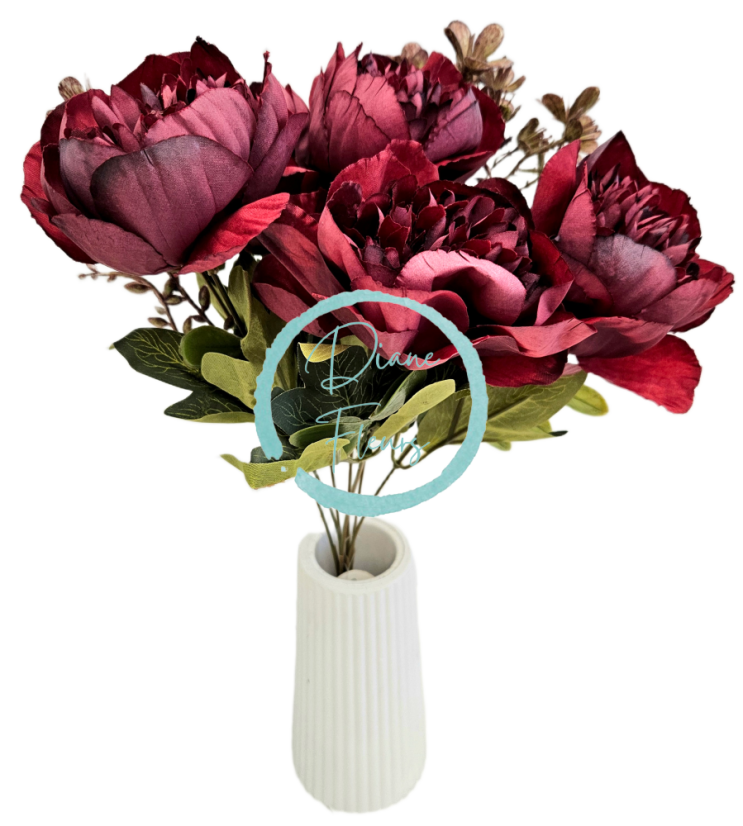 Mazzo di peonie artificiali bordeaux da 40 cm