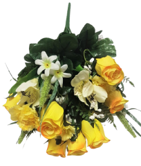 Růže & Alstromerie & Karafiát x18 kytice žlutá 50cm umělá