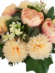 Trauergesteck aus künstliche Chrysanthemen, Pfingstrosen und Zubehör 40cm x 30cm x 20cm
