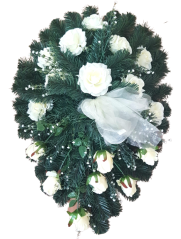 Artificial Wreath Leaf Shaped with Roses and accessories 80cm x 60cm Cream, Green