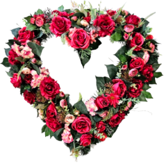 Artificial Wreath Heart Shaped with Roses, Ranunculus, Thistle and accessories 70cm x 70cm