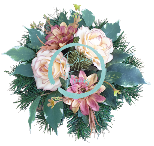 Бетонова аранжировка от изкуствени гербери, рози и аксесоари 23 м x 17 см AS201