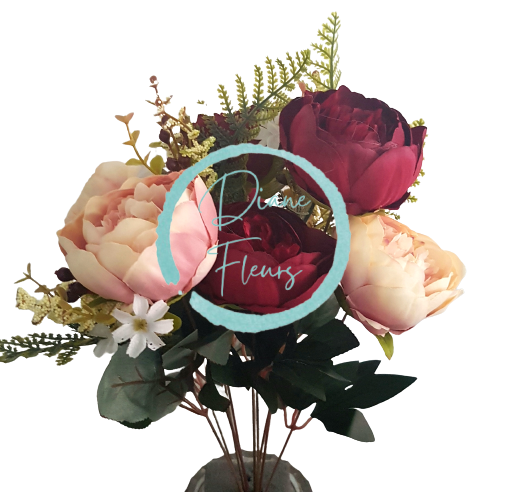 Exclusive Bazsarózsa csokor x11 50cm bordó és rózsaszín művirág