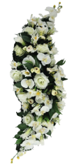 Smútočný veniec s umelými ružami, orchideami a kaméliami 100cm x 35cm krémová, zelená