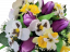 Kompozycja żałobna sztuczne tulipany, bratki, narcyzy i akcesoria 38cm x 28cm