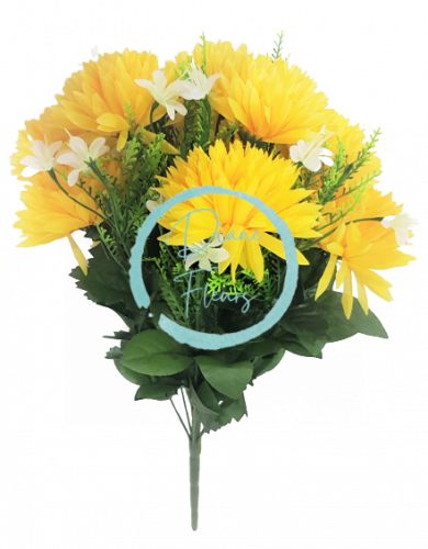 Chryzantémy kytice s přízdobami x12 žlutá 50cm umělá