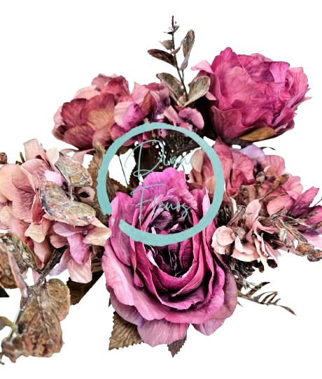 Buchet de trandafiri & hortensii 48cm flori artificiale violet