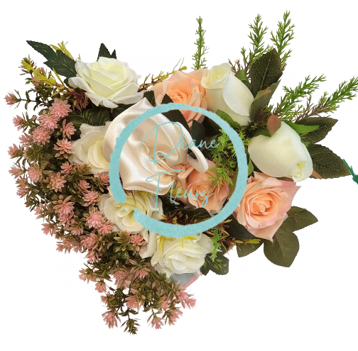 Flower Box srdce s mixom umelých kvetov a doplnky 33cm x 25cm x 12cm