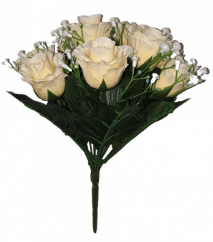 Ruže kytica krémová "9" 25cm umelá