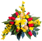 Trauergesteck aus künstliche Tulpen, Goldregen, Veilchen, Ostereier und Accessoires 50cm x 40cm x 23cm